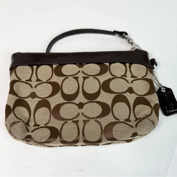 Coach Brown Signature Jacquard & Patent Leather Wristlet - Picture 2 of 6